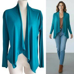 Amber Blue Deep Turquoise Waterfall Open Front Lightweight Knit Cardigan Size M